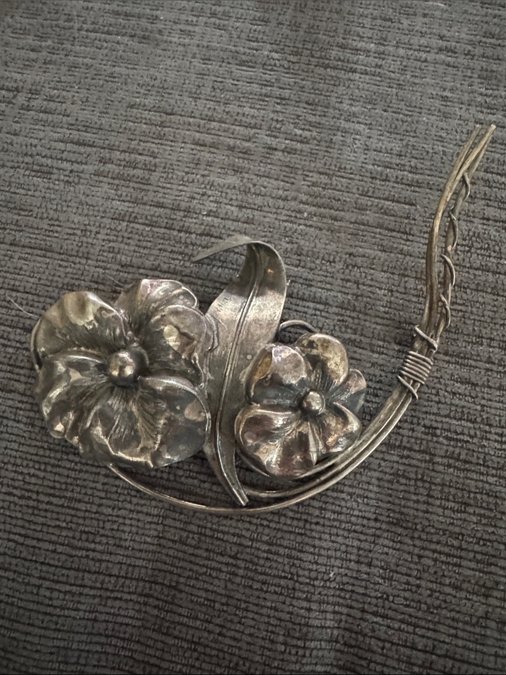 Vintage Sterling Silver Floral Bouquet Dress / Fur Clip Brooch